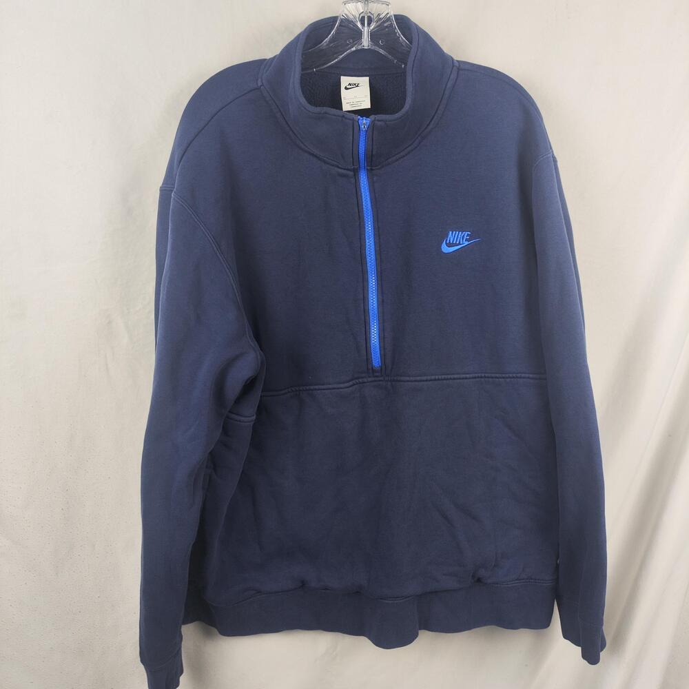 Nike Sweatshirt Mens XL Blue 1/4 Zip Mock Neck Fleece Pullover Swoosh Logo